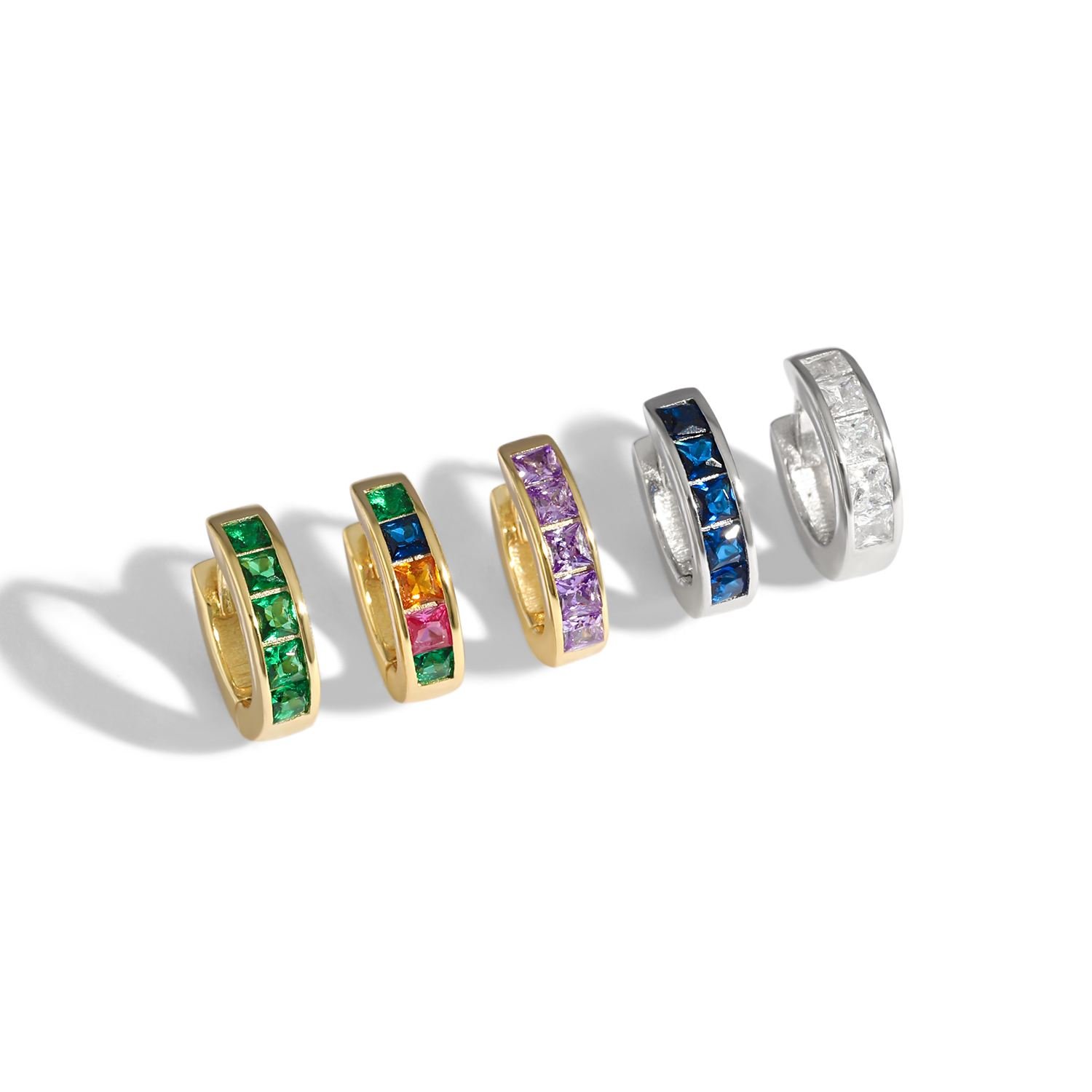 Geometric Colourful CZ 925 Sterling Silver Hoop Earrings
