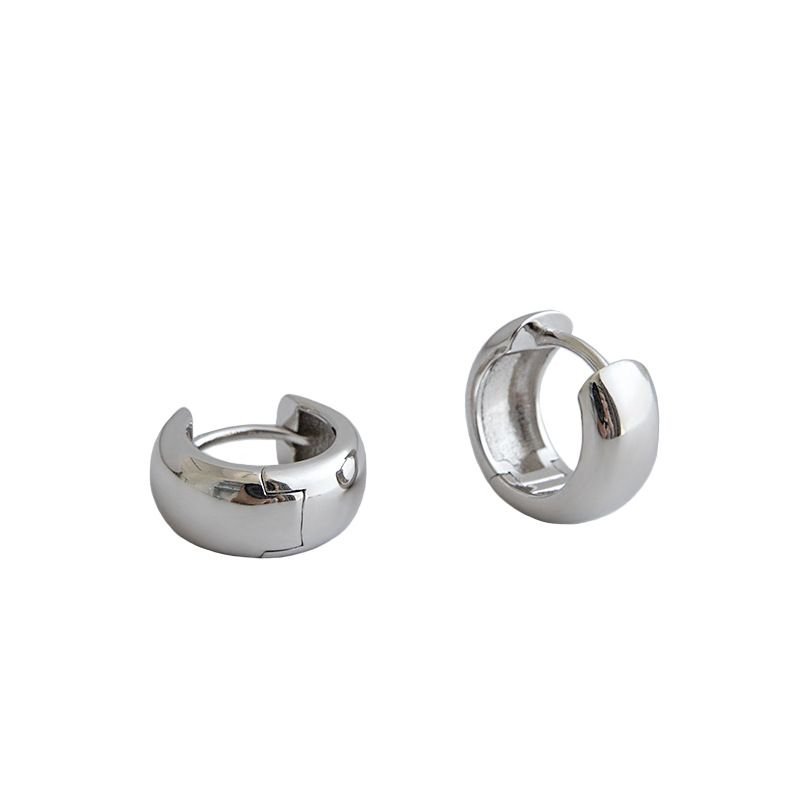 Minimalism Mini Wide Circle 925 Sterling Silver Huggie Hoop Earrings