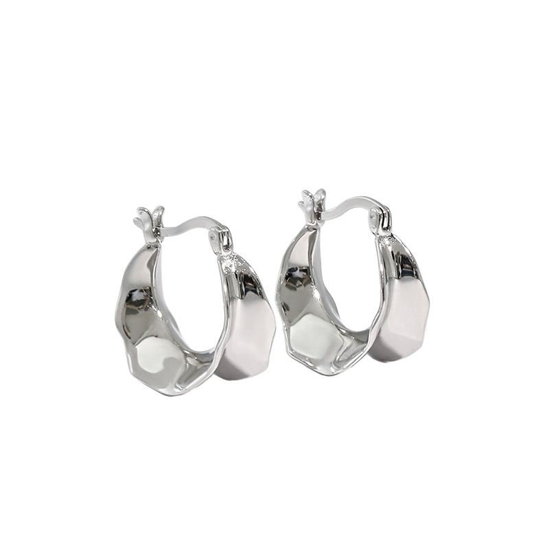 Geometric Irregular Circle 925 Sterling Silver Hoop Earrings