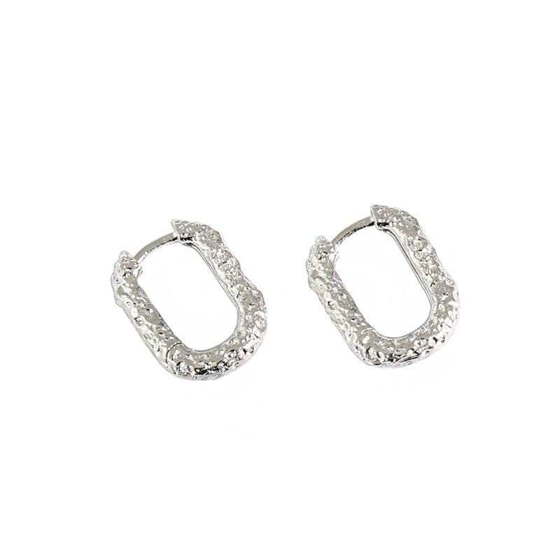 Geometric Hollow Oval 925 Sterling Silver Hoop Earrings