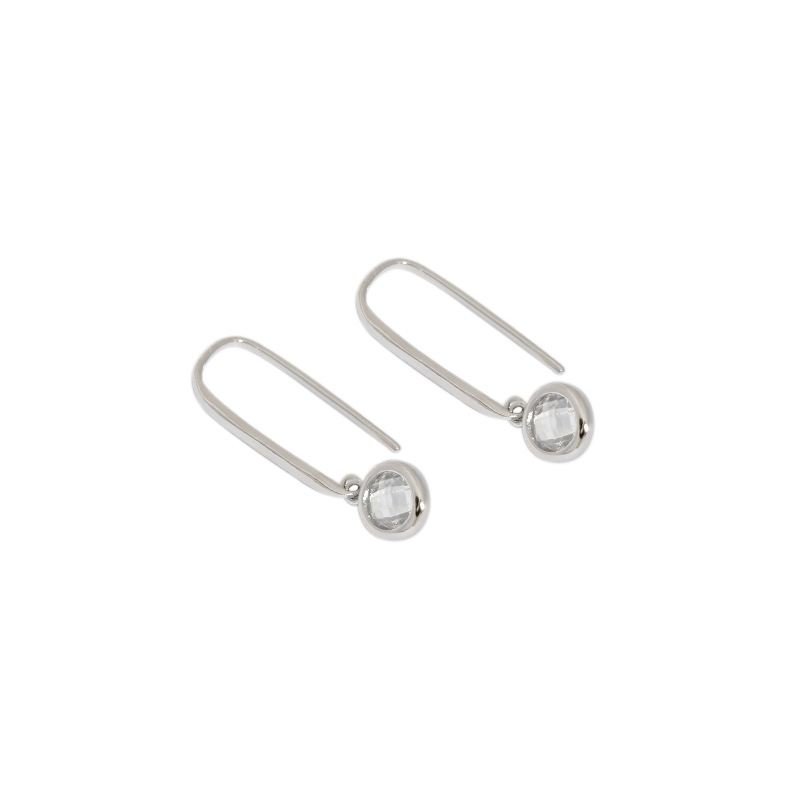 Round CZ U Shape 925 Sterling Silver Stud Earrings