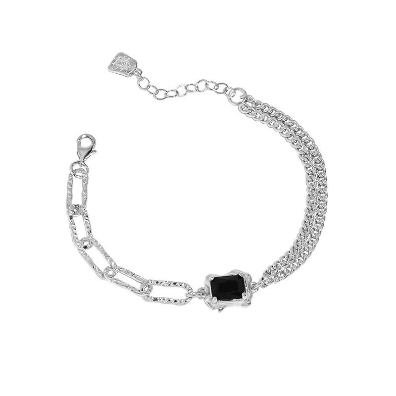 Irregular Geometric Baguette Black CZ 925 Sterling Silver Bracelet