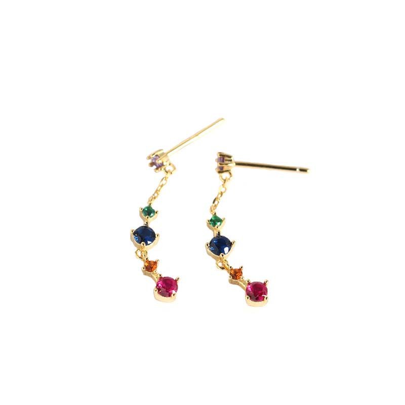 Colourful Geometric CZ 925 Sterling Silver Dangling Earrings
