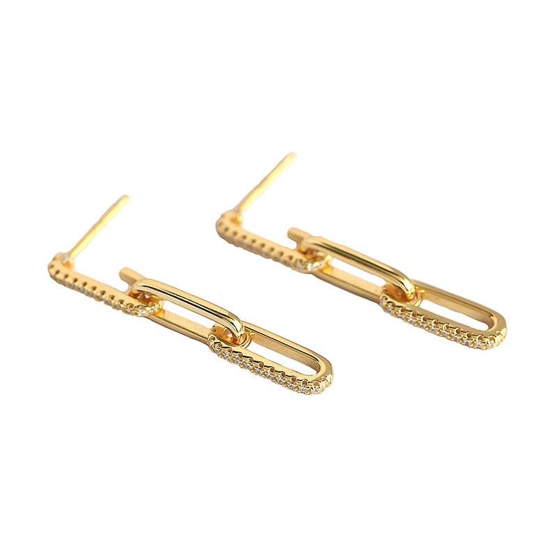 CZ Hollow Chain 925 Sterling Silver Dangling Earrings